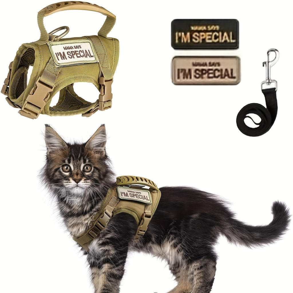 Tactical Padded Cat Harness Vest - Khaki, One-size