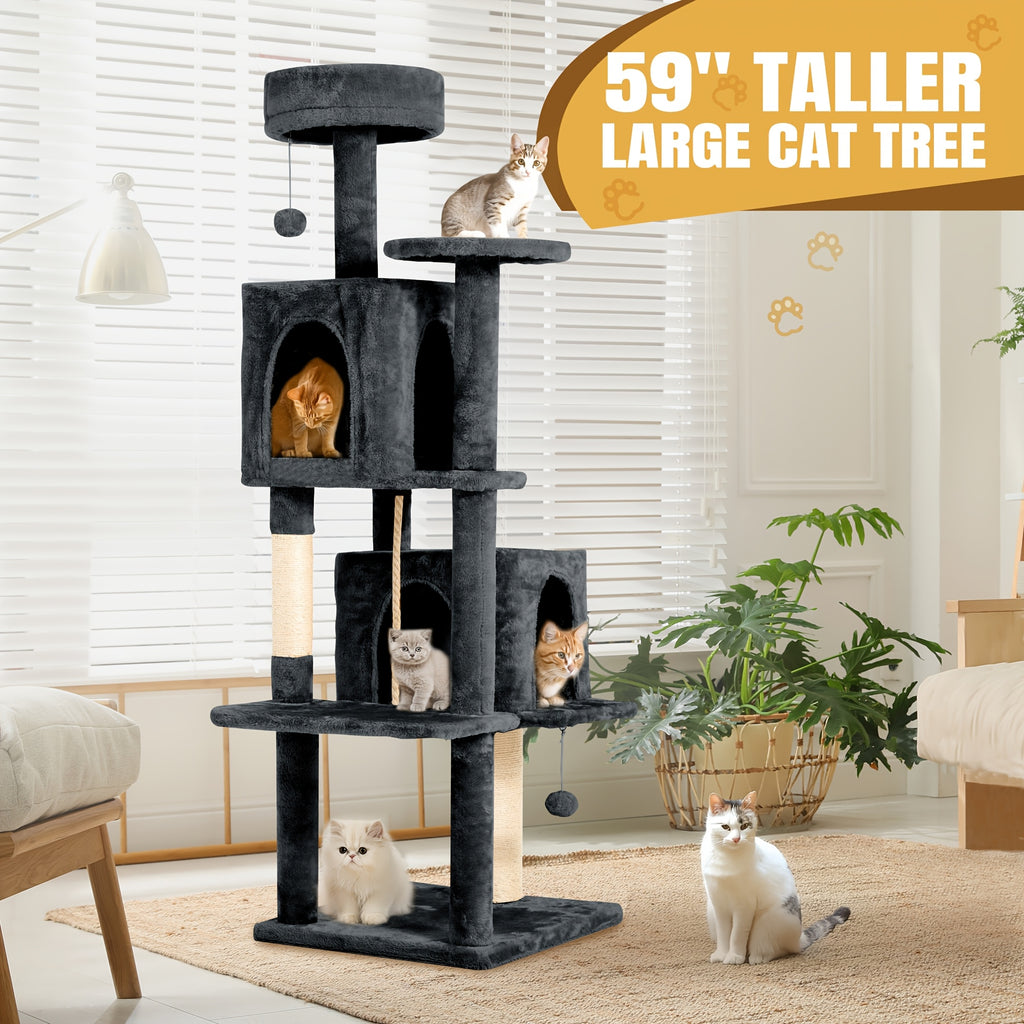 59 in Cat Tree Tower with Plush Perch - Purple