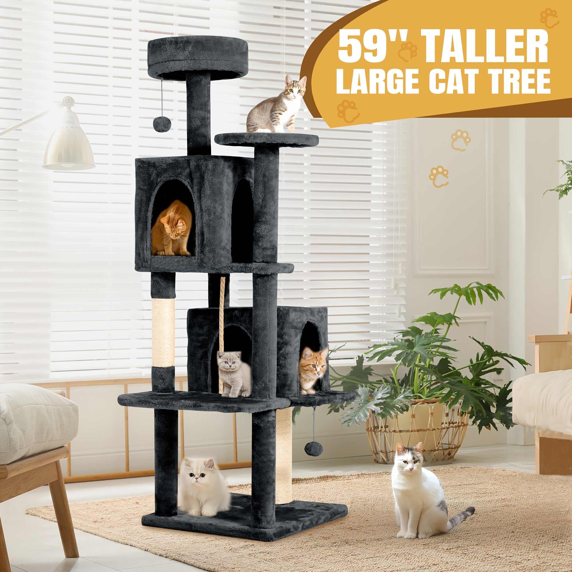 59 in Cat Tree Tower with Plush Perch - Purple