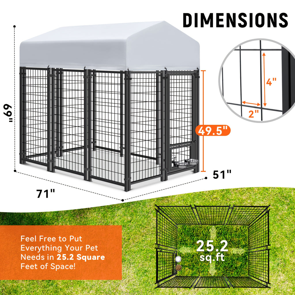 Outdoor Steel Dog Kennel with Roof Cover