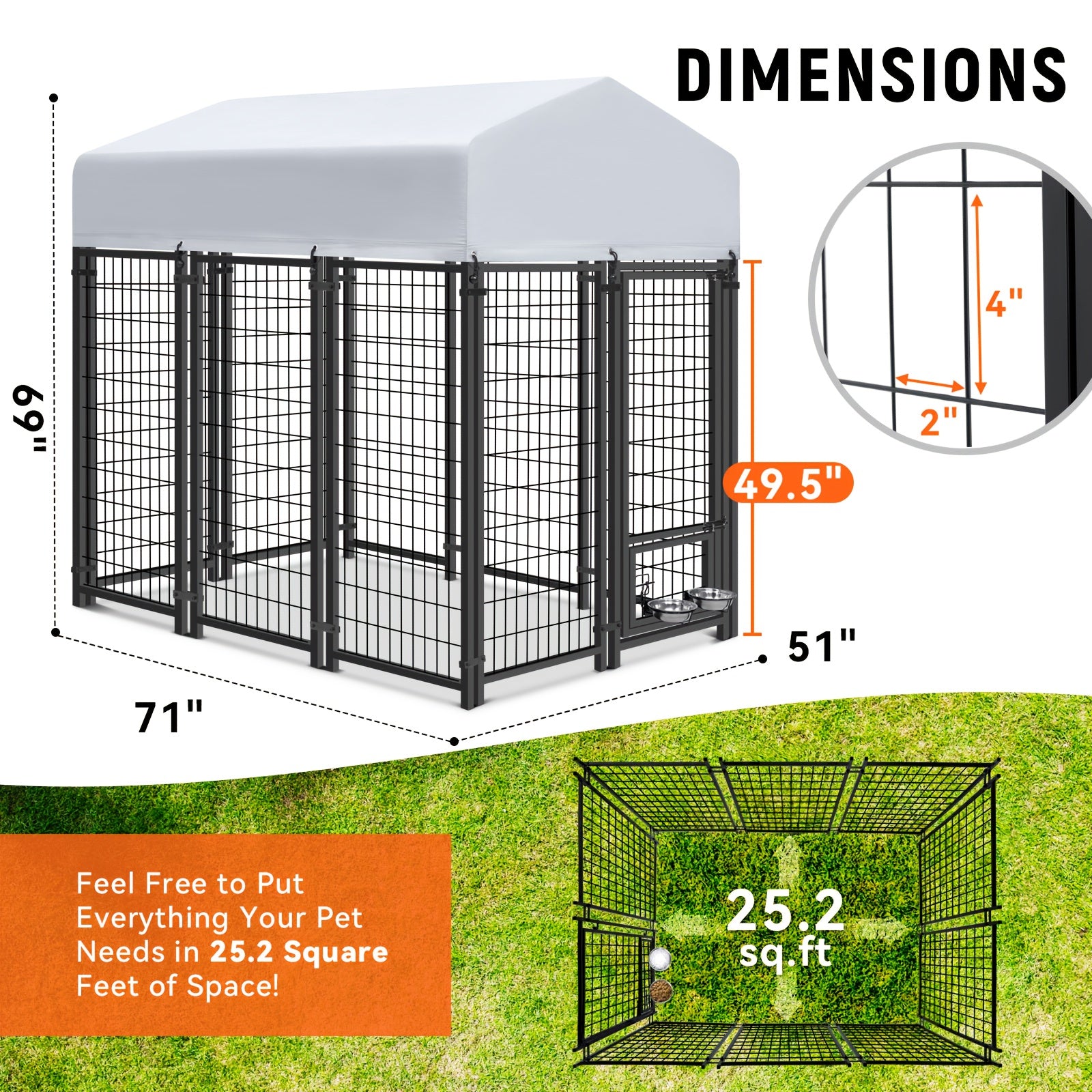 Outdoor Steel Dog Kennel with Roof Cover