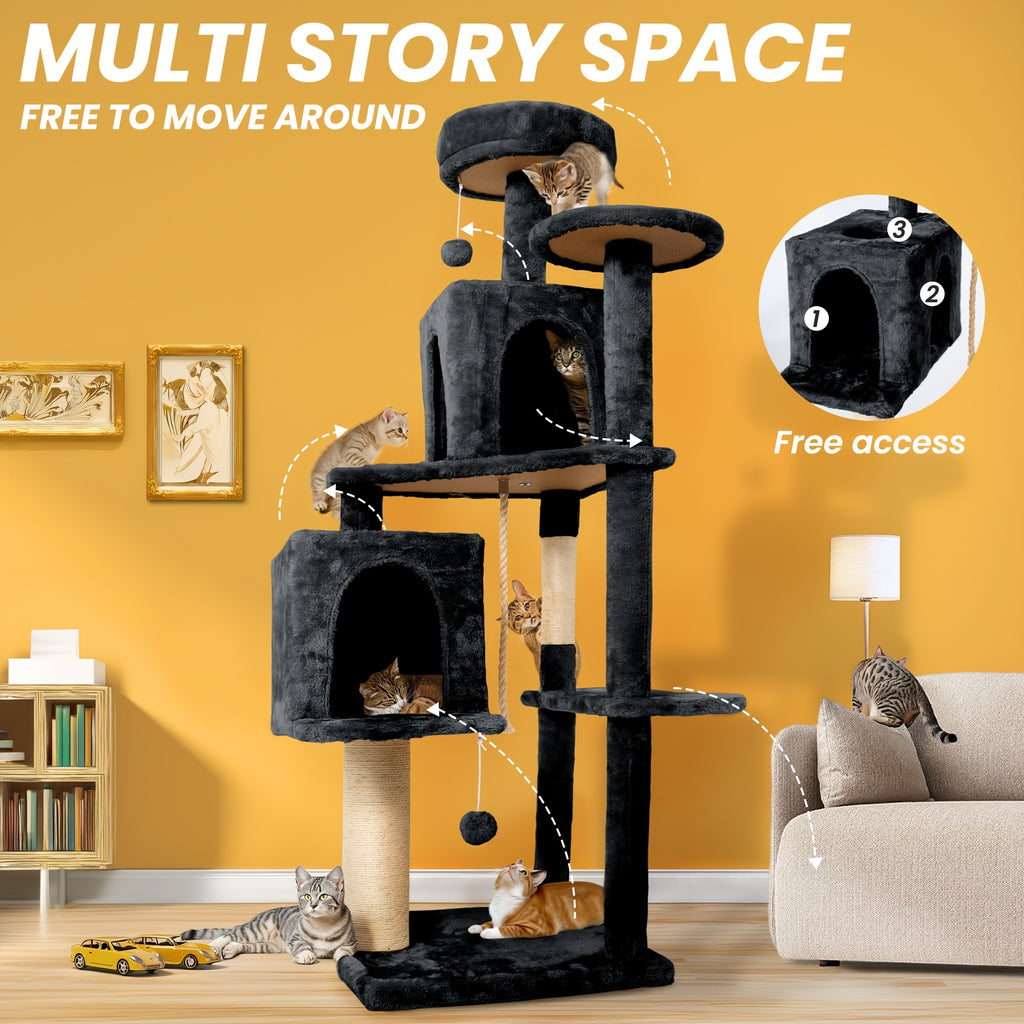 59 in Cat Tree Tower with Plush Perch - Beige