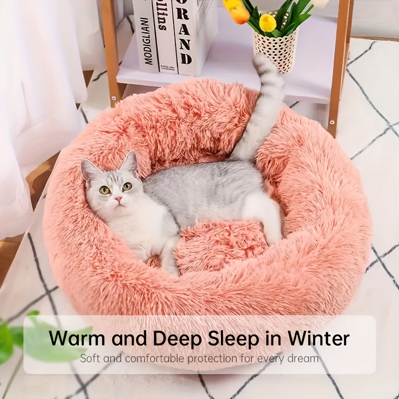 Round Cat Nest Bed for Cats and Small Dogs - White, S