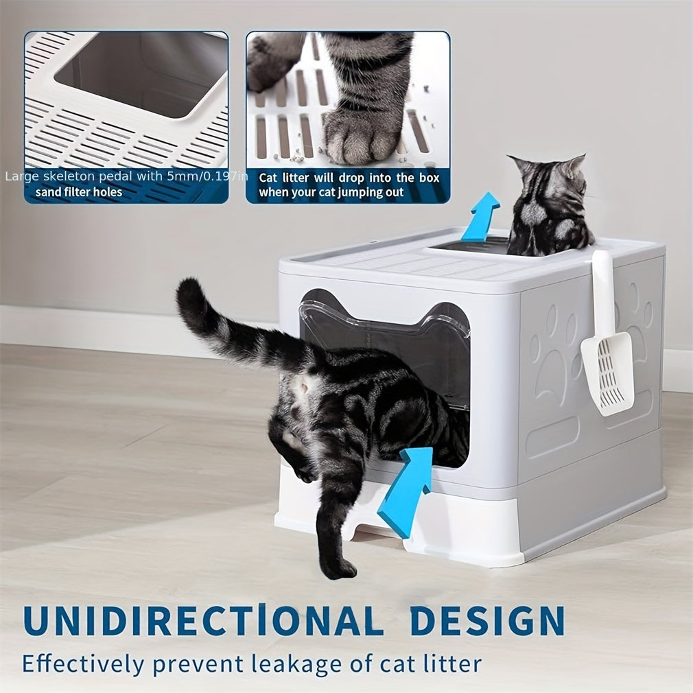 Foldable Cat Litter Box with Tray and Scoop