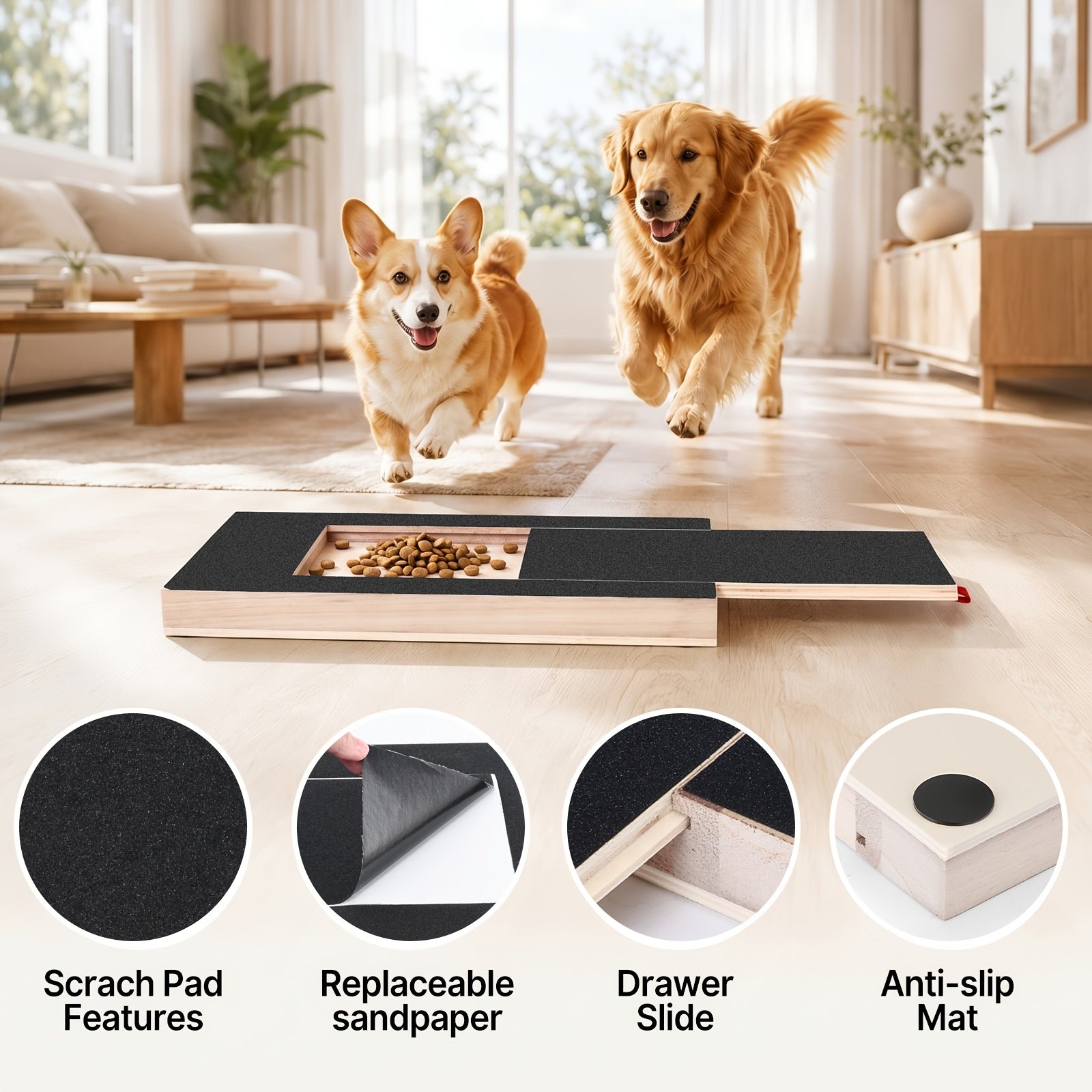 Wooden Dog Nail Scratch Board with Treat Box