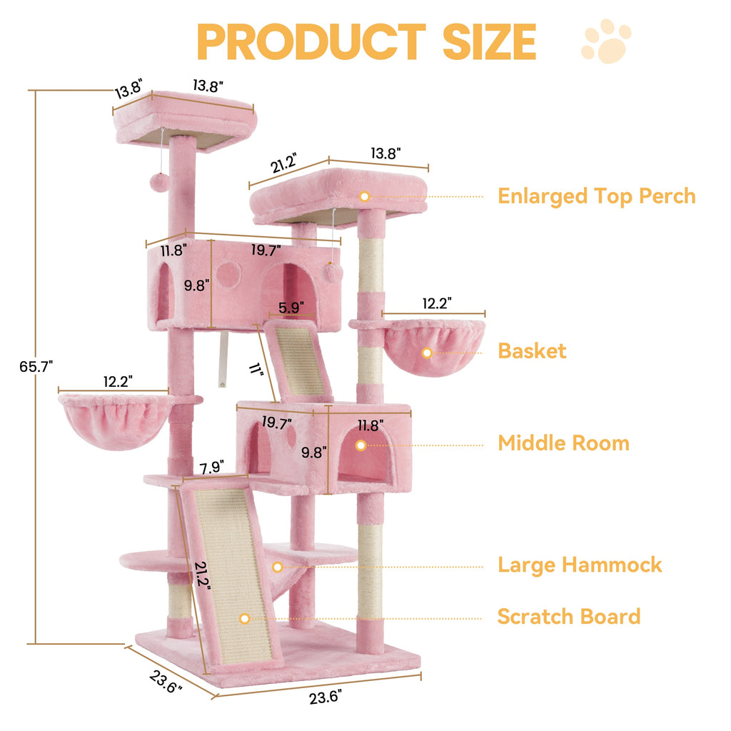 36-81 in Multi-Level Cat Tree Tower - White&Black Spots, 24''L x 24"W x 65"H-R
