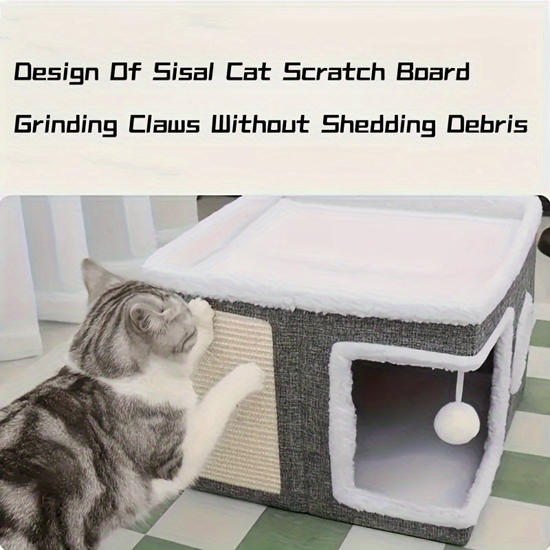 Foldable Multi-Level Cat House with Tunnel