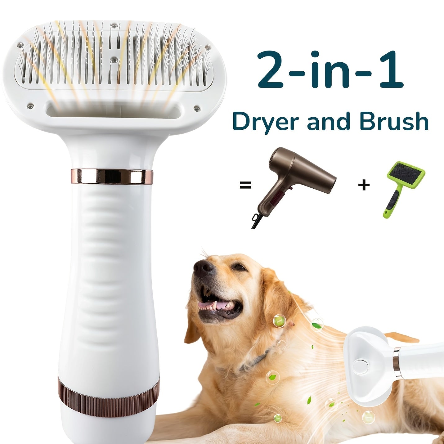 2-in-1 Low-Noise Pet Hair Dryer Brush - Golden