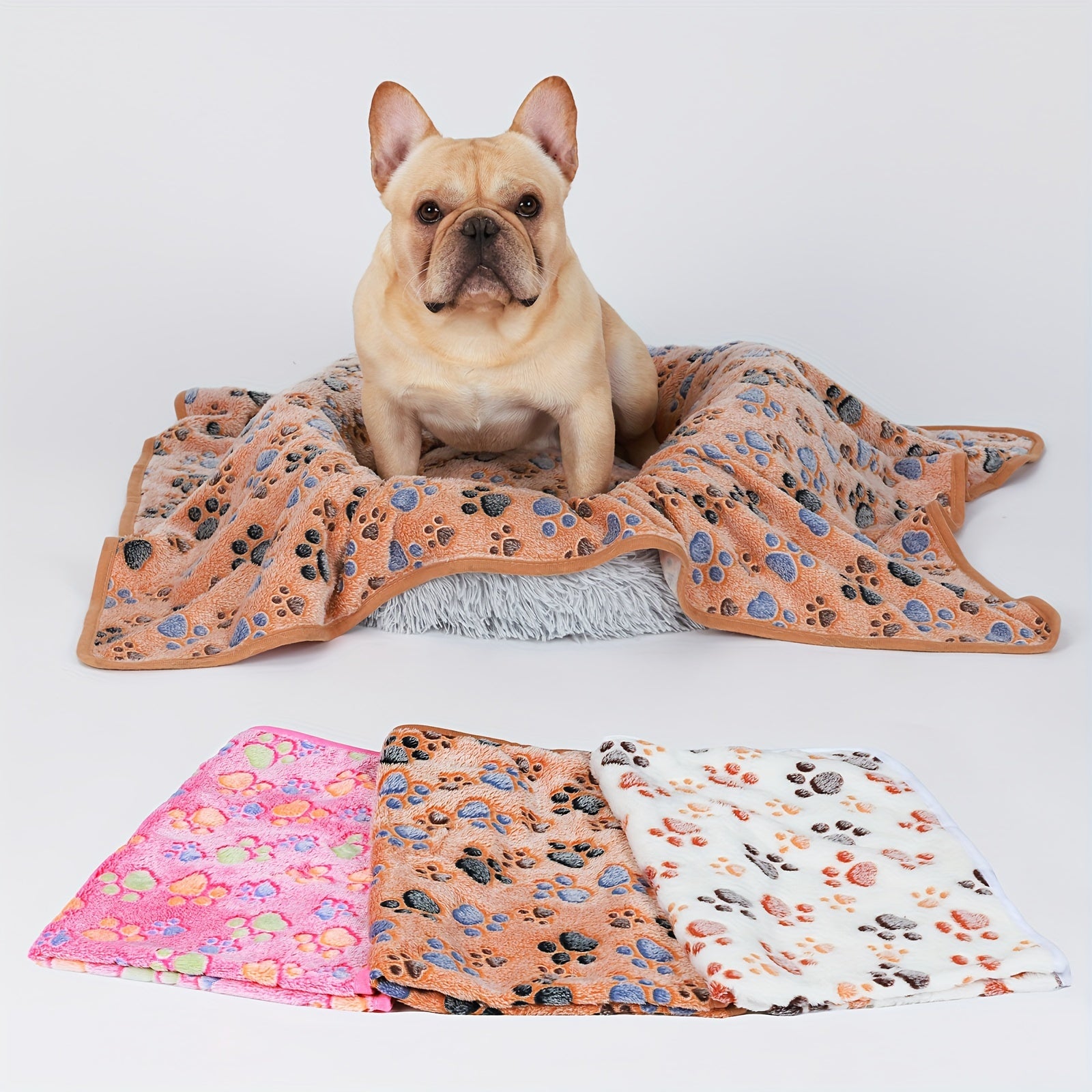 3-Pack Fleece Pet Blankets with Drying Towel - Dot (Blue/Purple/Grey), 20x16 inch (Pack of 3)