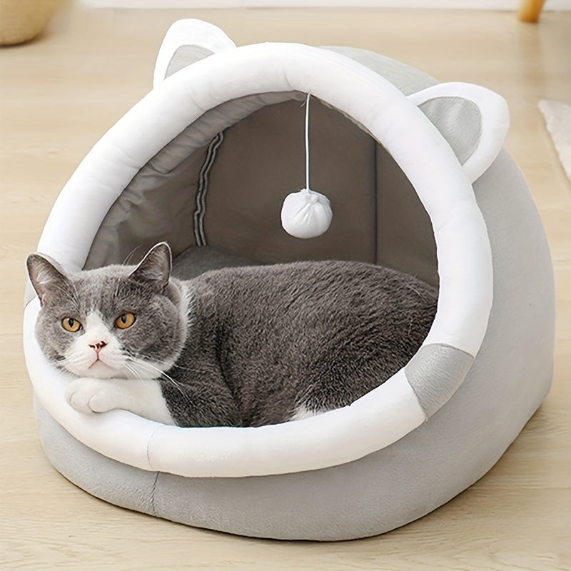 Memory Foam Cat Cave Bed with Entrance Tunnel