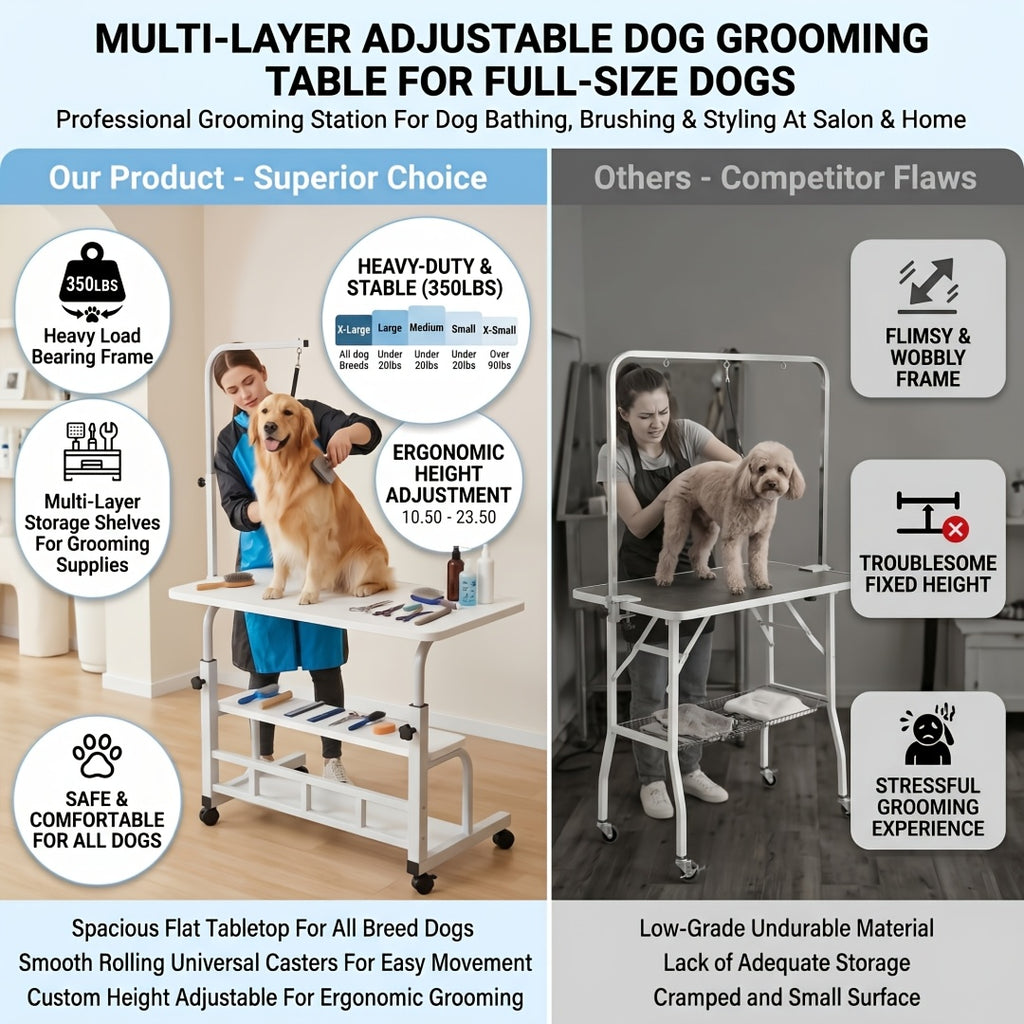 Pet Grooming Station and Tool Organizer - #Ivory#, Top Floor #Haircutting Table - [Simple Essential]