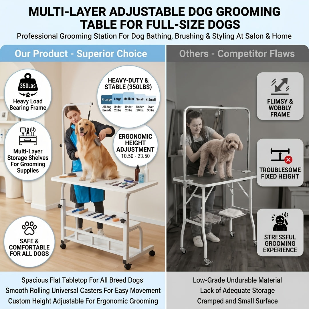 Pet Grooming Station and Tool Organizer - #Ivory#, Top Floor #Haircutting Table - [Simple Essential]