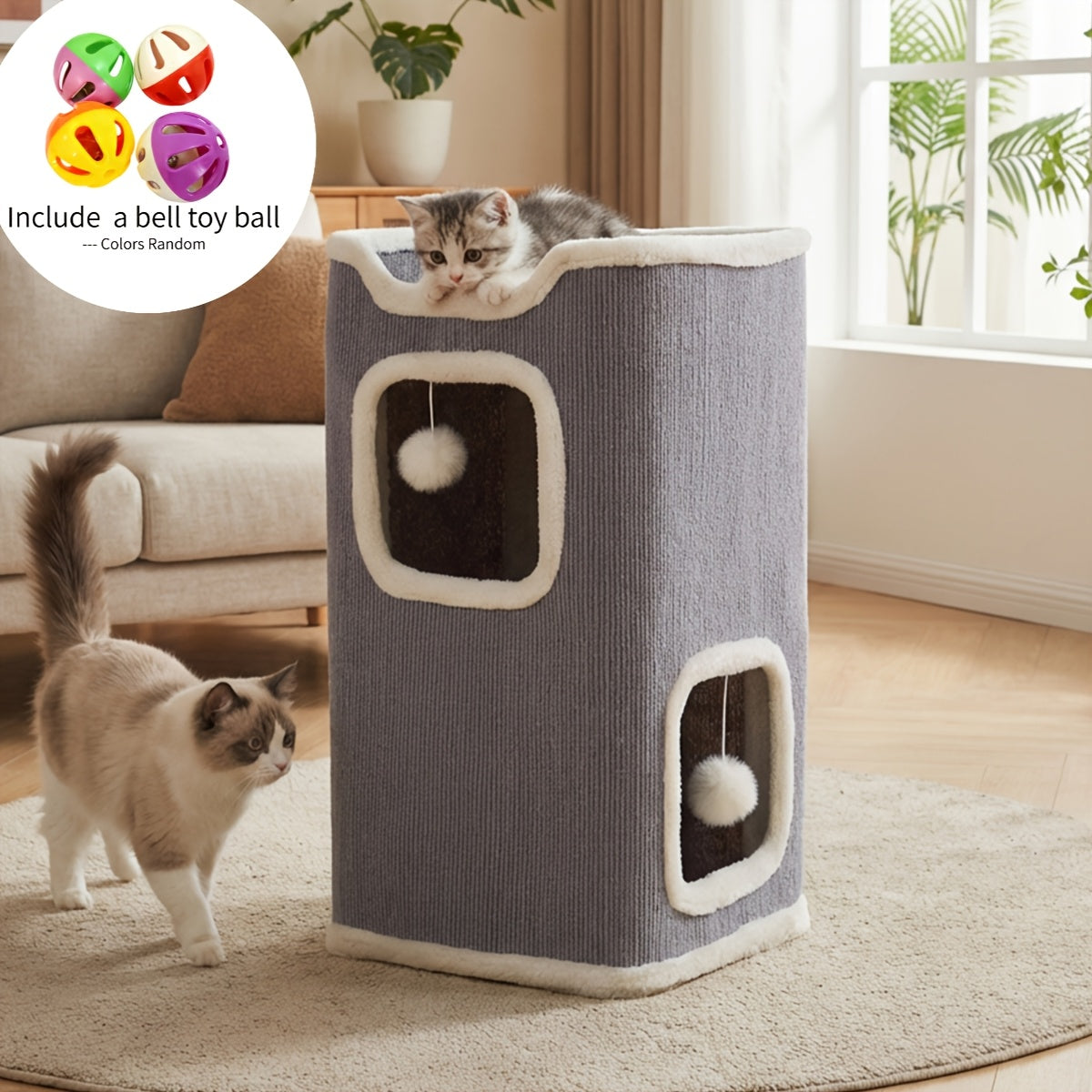 Foldable Multi-Level Cat Tree with Hideaway Bed - Two Layers Of Gray