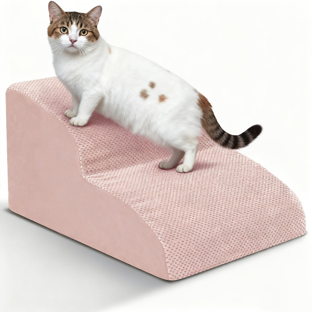Extra-Wide Non-Slip Foam Dog Stairs - pink, 2 Steps