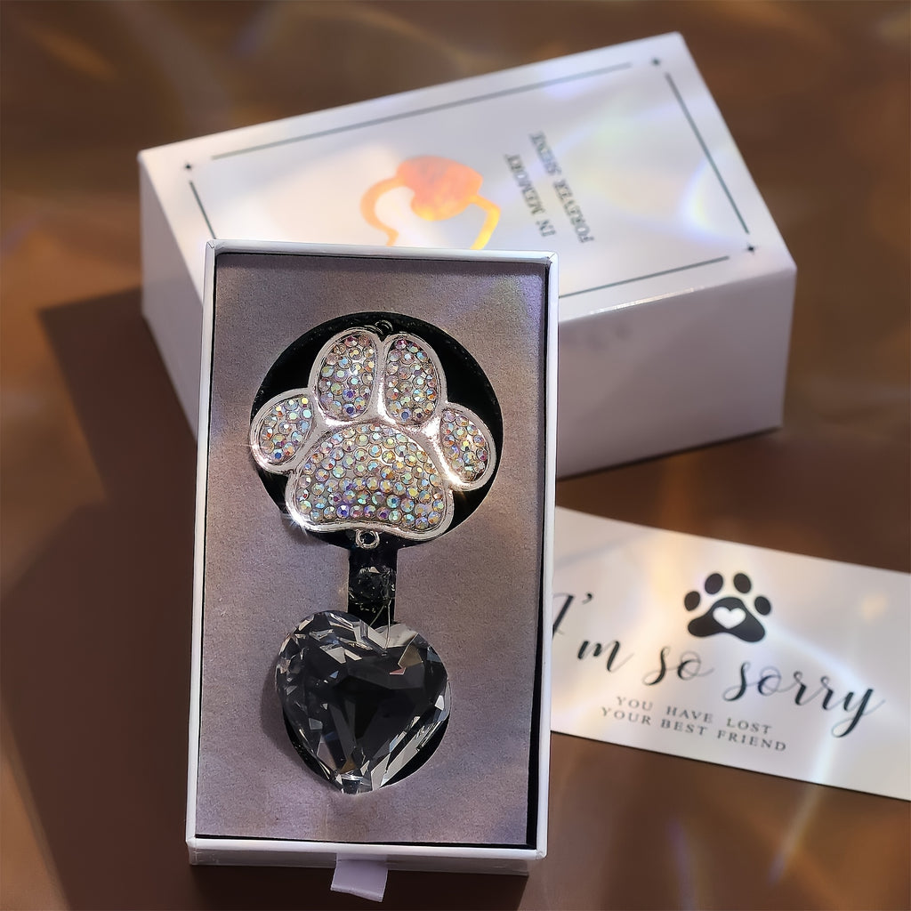 Pet Memorial Crystal Rainbow Suncatcher - Golden Paw Print (with Gift Box + Card