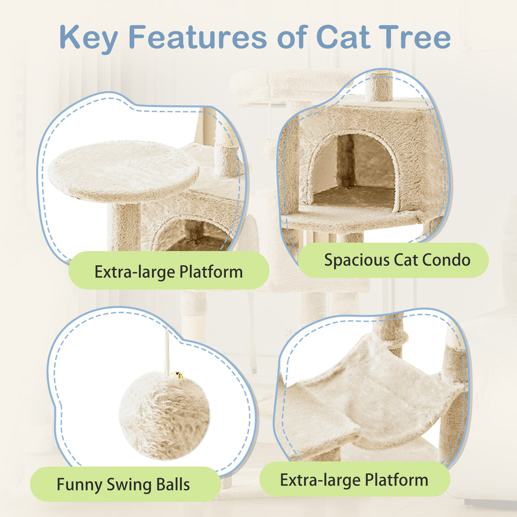 44 in Cat Tree Tower with Condo & Hammock - Beige