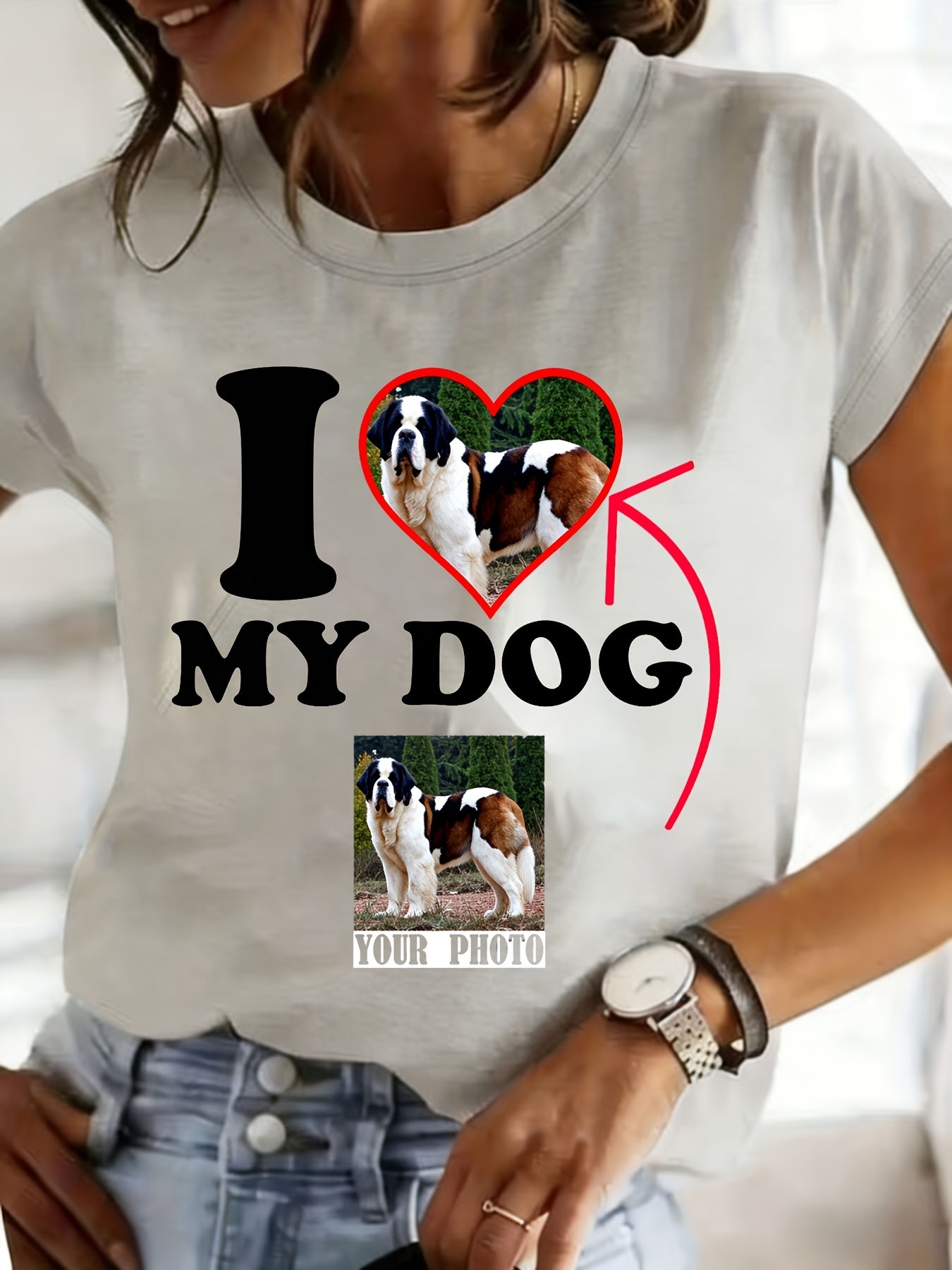 Women's Colorful Personalized Pet Photo T-Shirt - Bright Pink Color, S