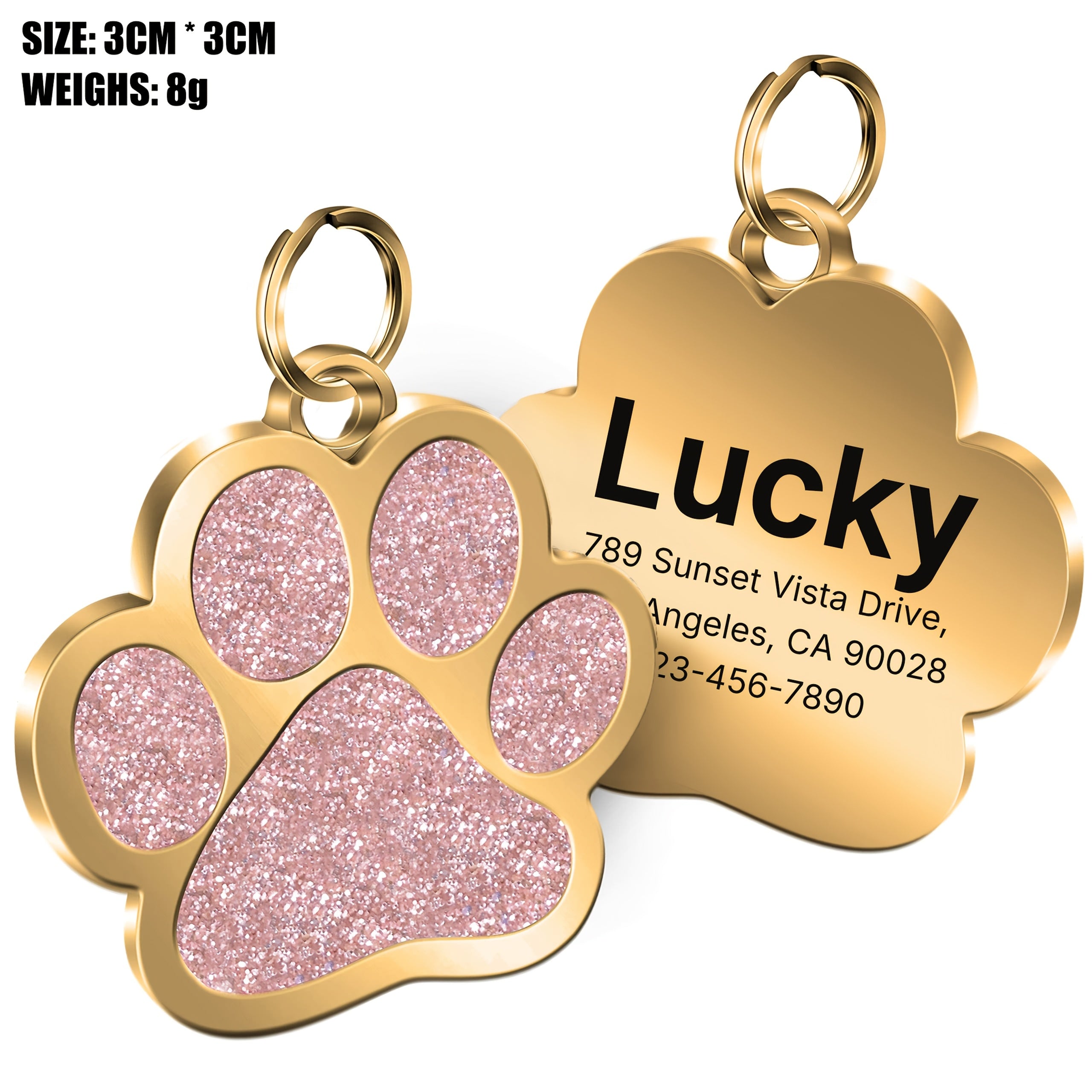 Personalized Paw-Shaped Pet ID Tag - Rose Red, One size (1.18*1.18inch)