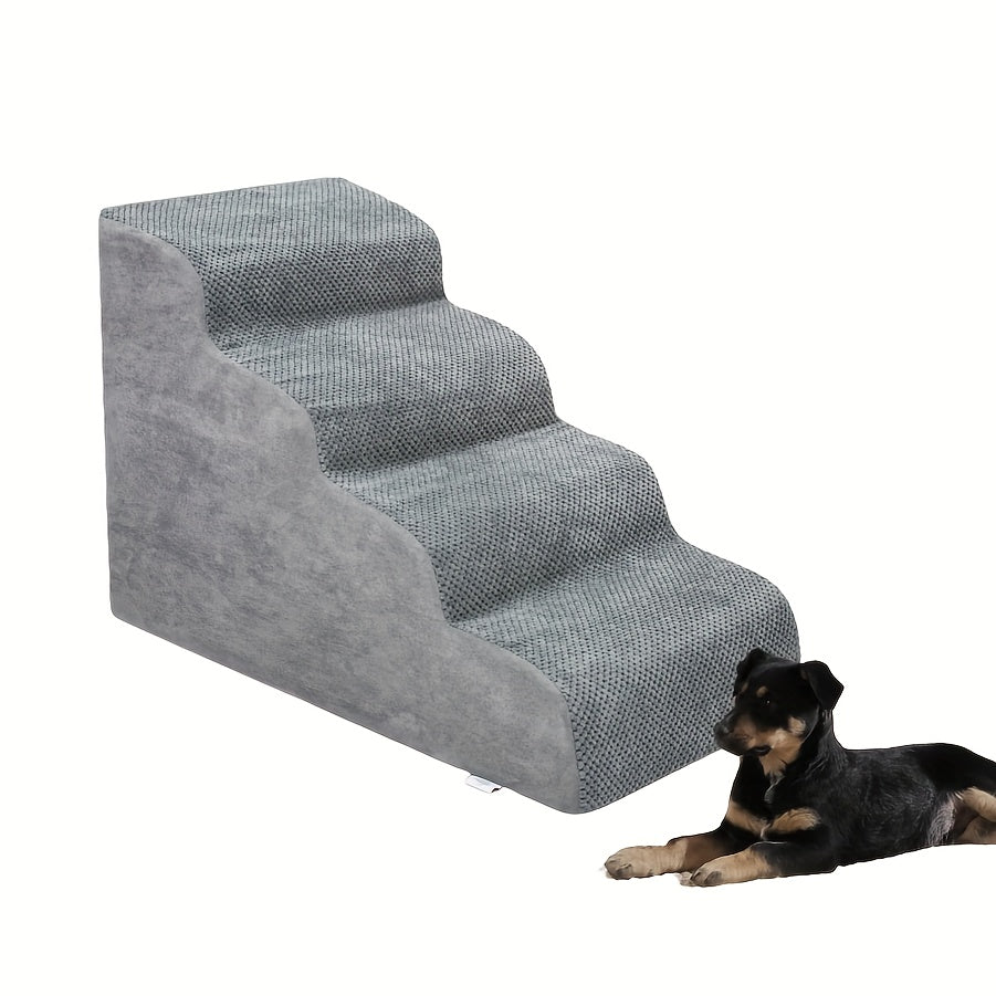 Extra-Wide Non-Slip Foam Dog Stairs - Light Grey, 4 Steps