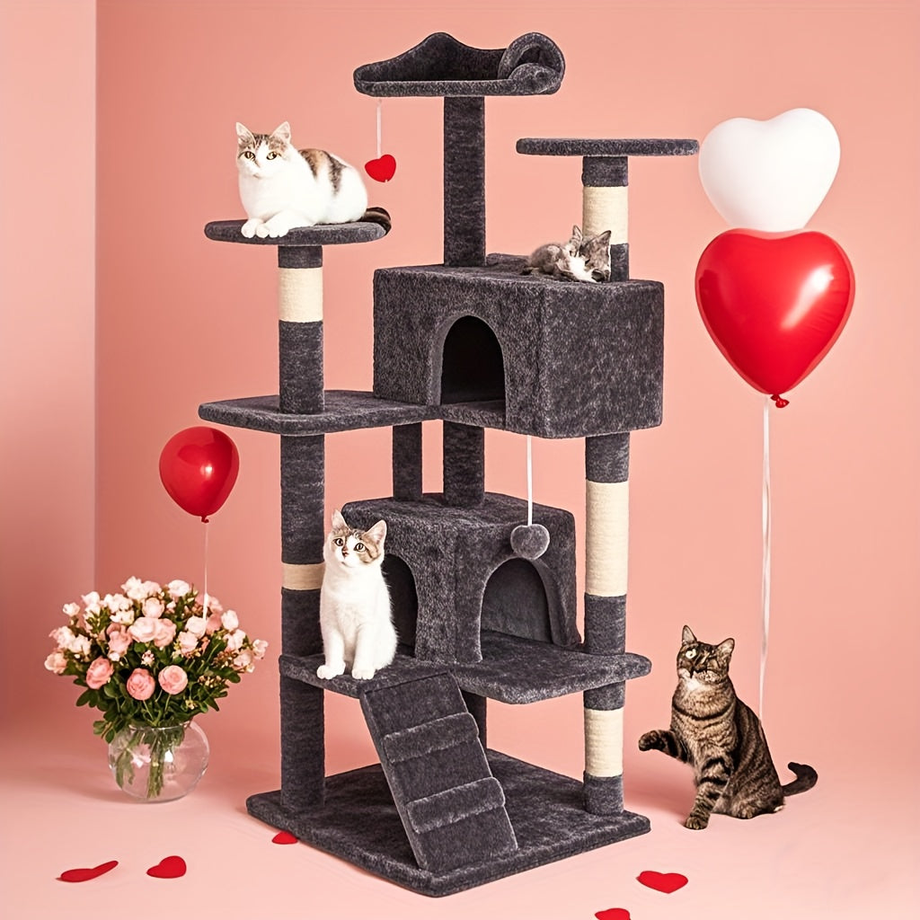 54 in Cat Tree Tower with Condo & Ladder - Gray