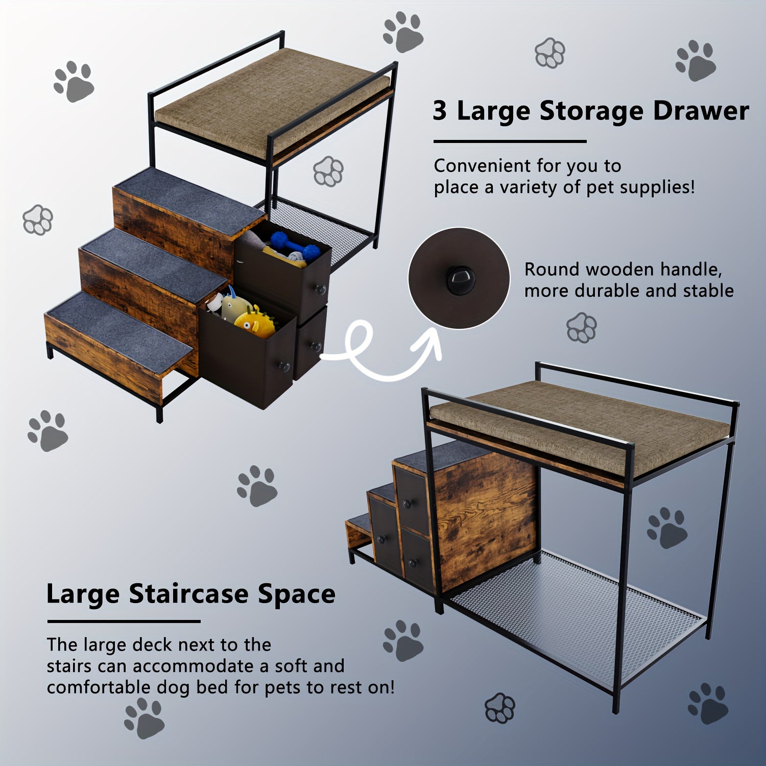 Pet Bunk Bed with Stairs and Storage - Gray