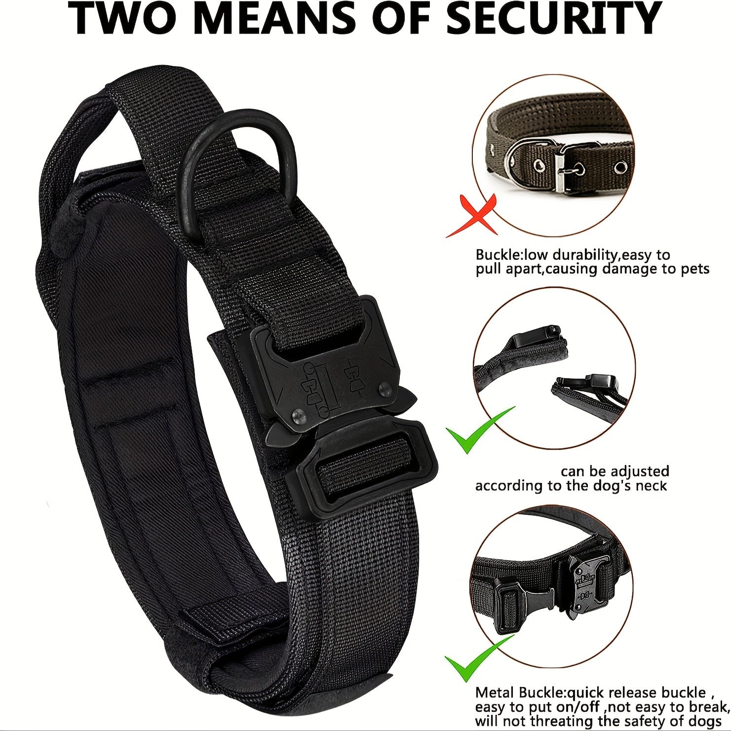 Heavy-Duty Tactical Dog Collar and Leash Set - Black, XL