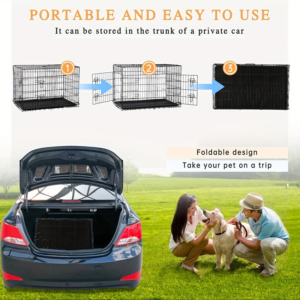 42/48 in Folding Double-Door Dog Crate - Black, 42.0"L x 27.0"W x 28.5"H