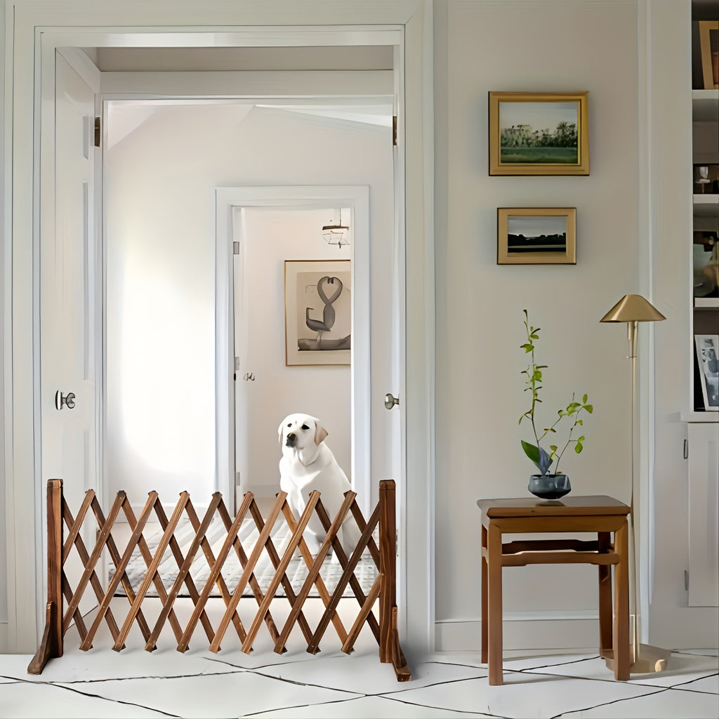 Expandable Wooden Pet Gate with Door - Extendable Wooden Fence