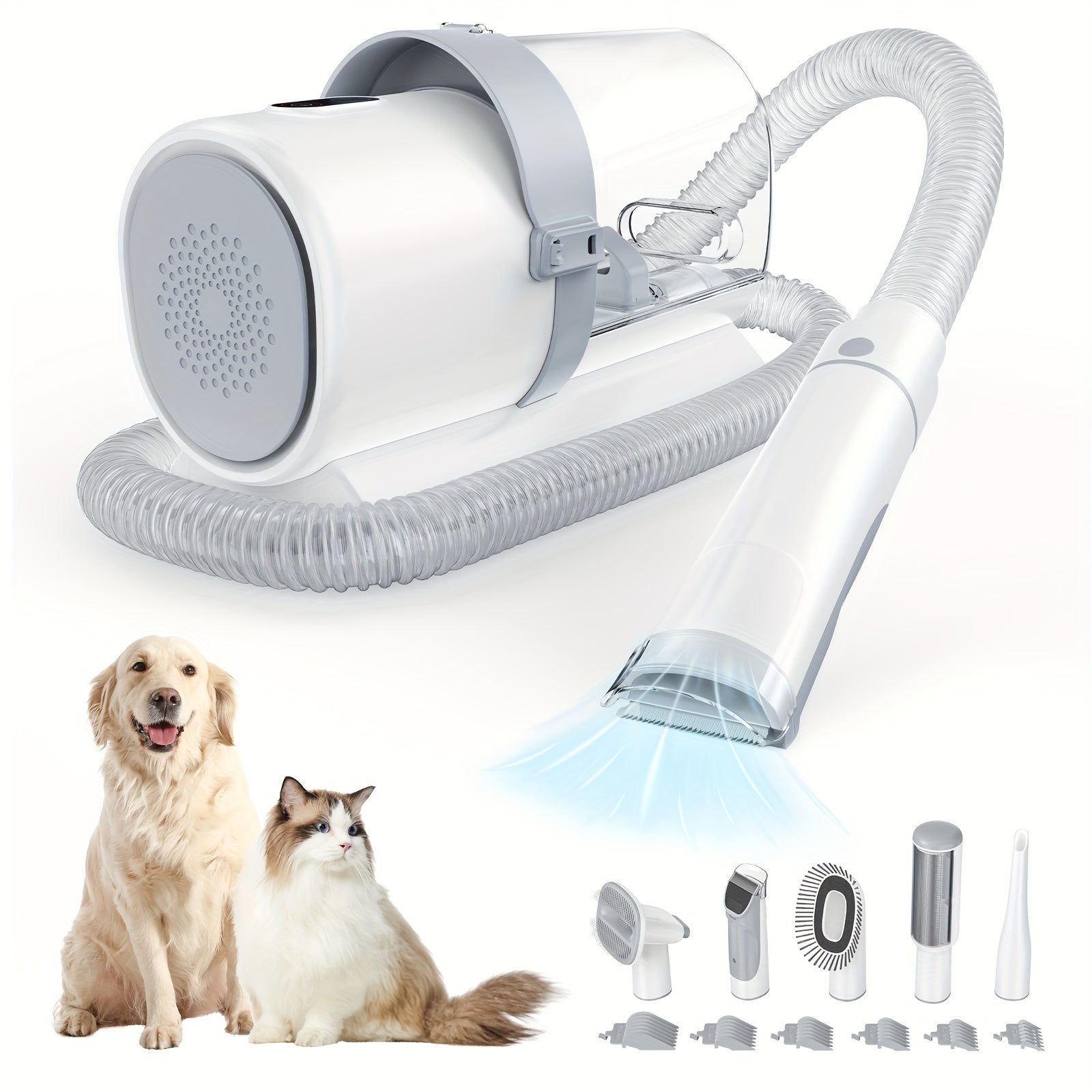 5-in-1 Pet Grooming Vacuum Kit - White+Blue