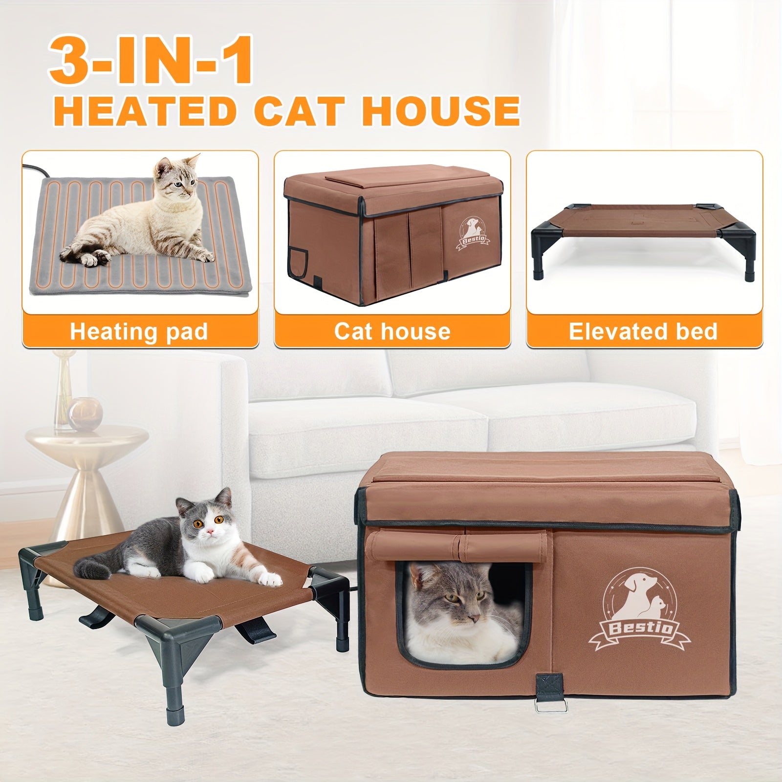 3-in-1 Elevated Cat House and Bed - Camouflage(S)