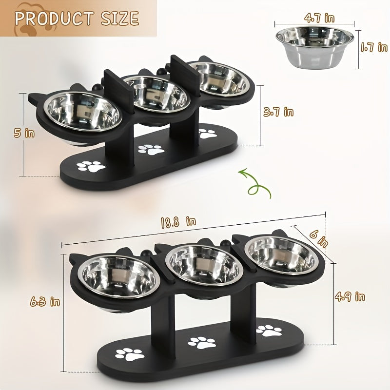 15° Tilted Elevated Cat Bowl Stand - Set of three bowls