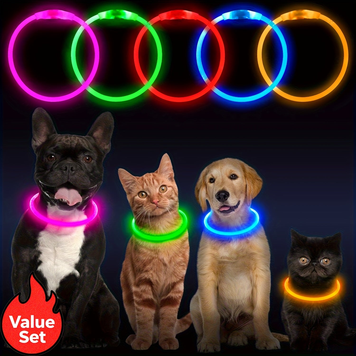 USB Rechargeable LED Dog Safety Collar - Orange, One-size