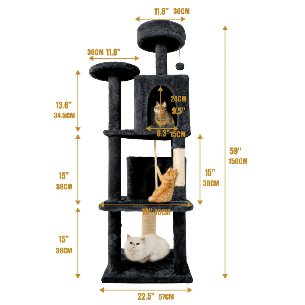 59 in Cat Tree Tower with Plush Perch - Deep Grey