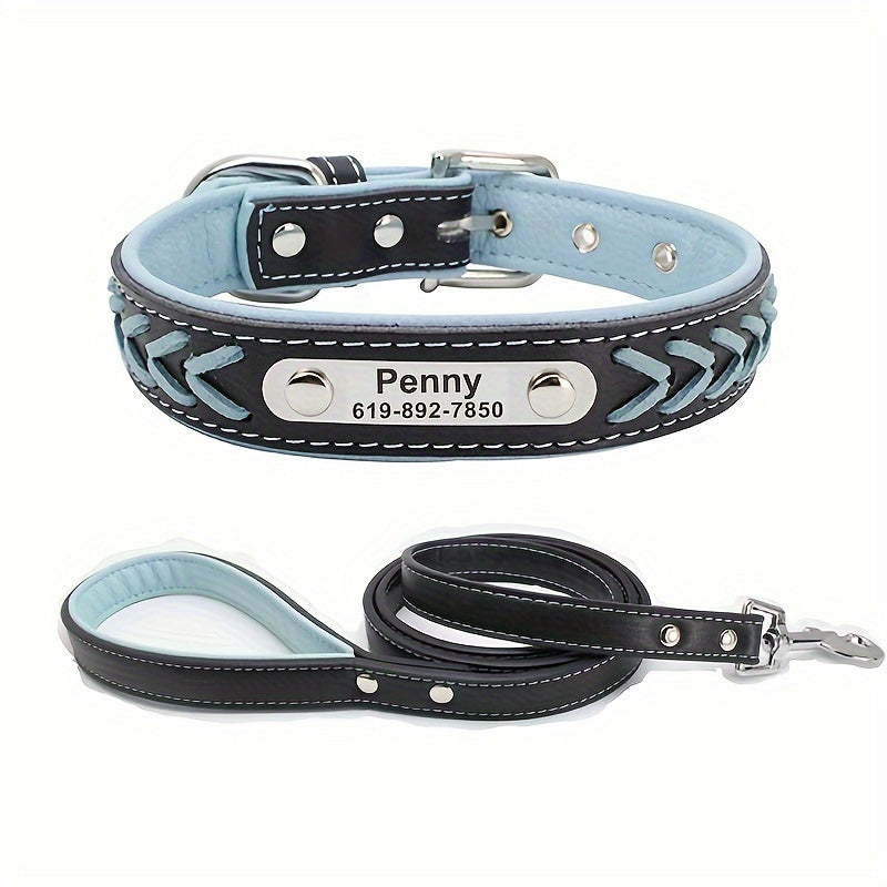 Personalized Reflective Dog Collar and Leash Set - Pink, XL