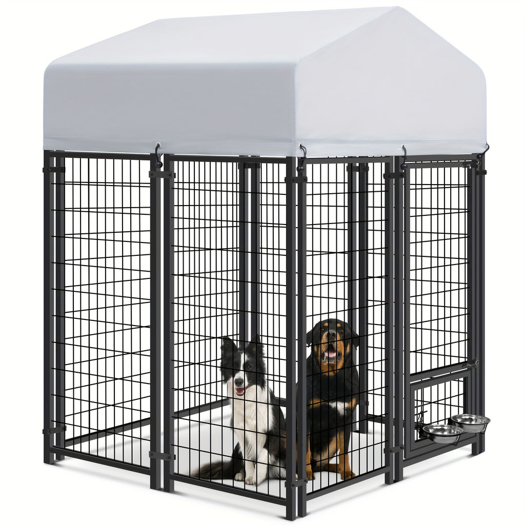Outdoor Steel Dog Kennel with Roof Cover