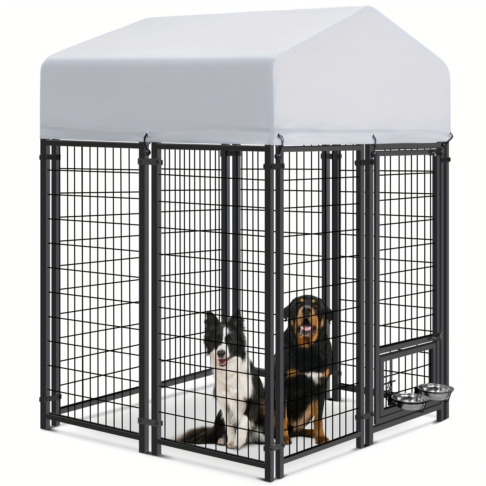Outdoor Steel Dog Kennel with Roof Cover