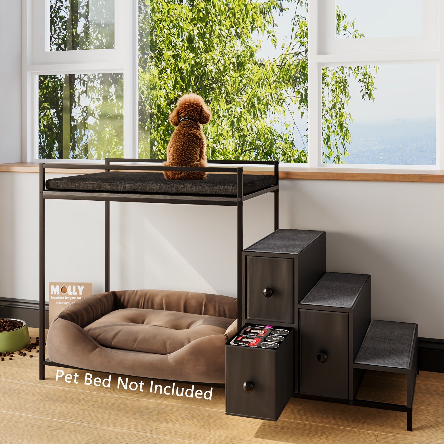 Pet Bunk Bed with Stairs and Storage