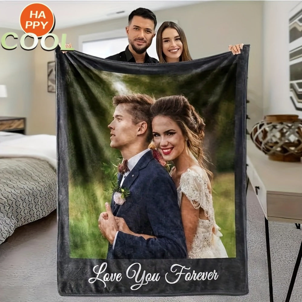 Personalized Photo Flannel Blanket - Navy Blue, 30"W * 40"L(79CM*103CM)