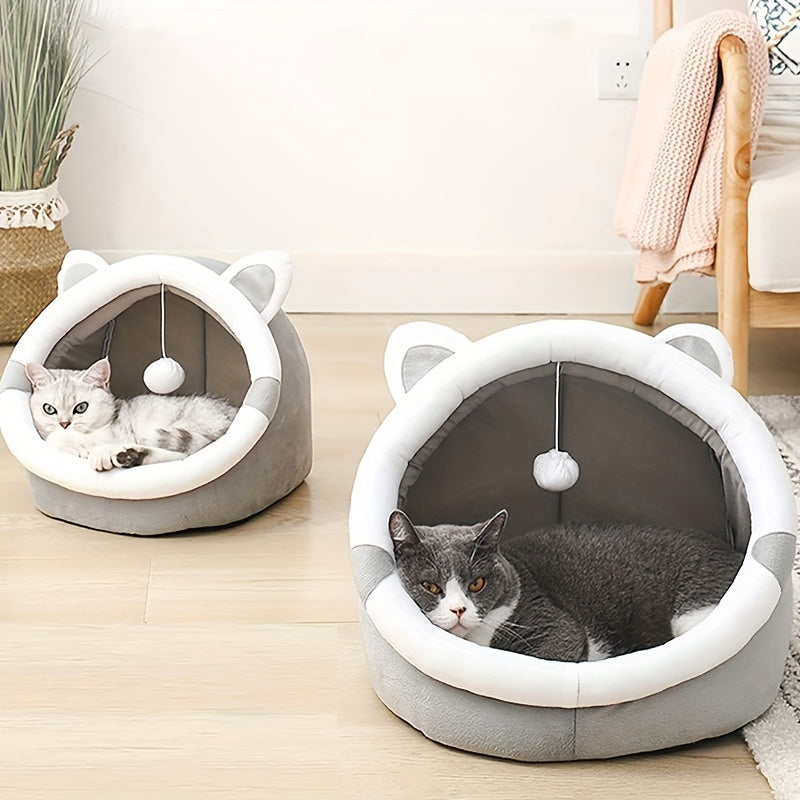 Memory Foam Cat Cave Bed with Entrance Tunnel