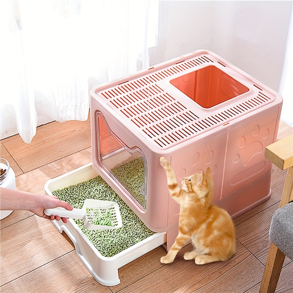Foldable Cat Litter Box with Tray and Scoop