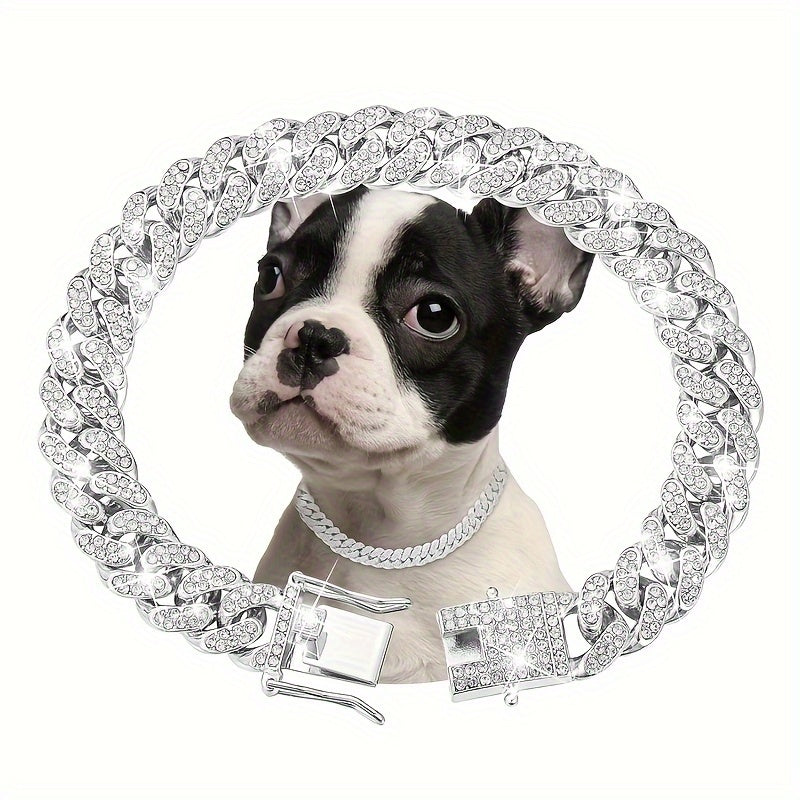 13 mm Faux Diamond Cuban Chain Pet Collar - Yellow, XL