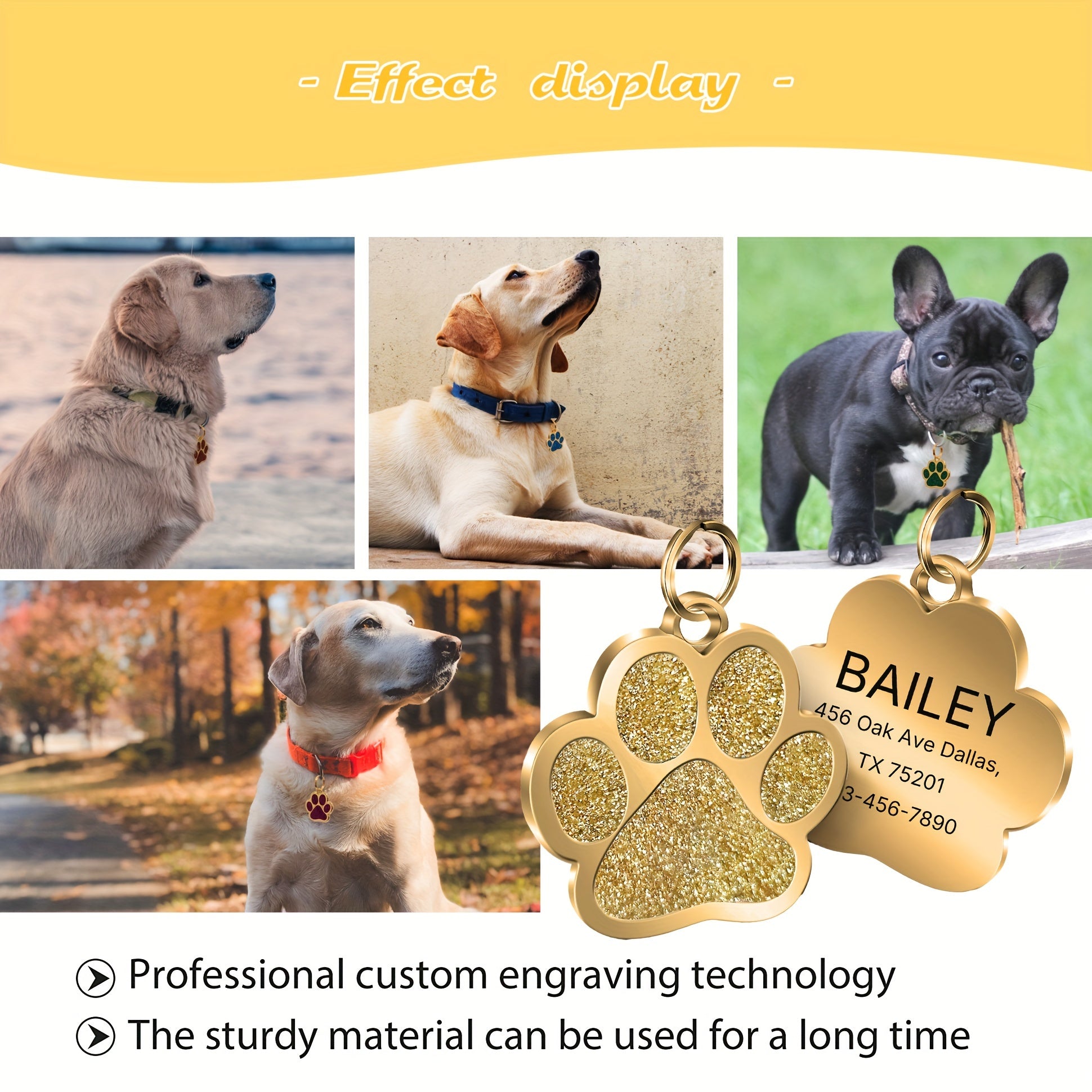 Personalized Paw-Shaped Pet ID Tag - Pink, One size (1.18*1.18inch)