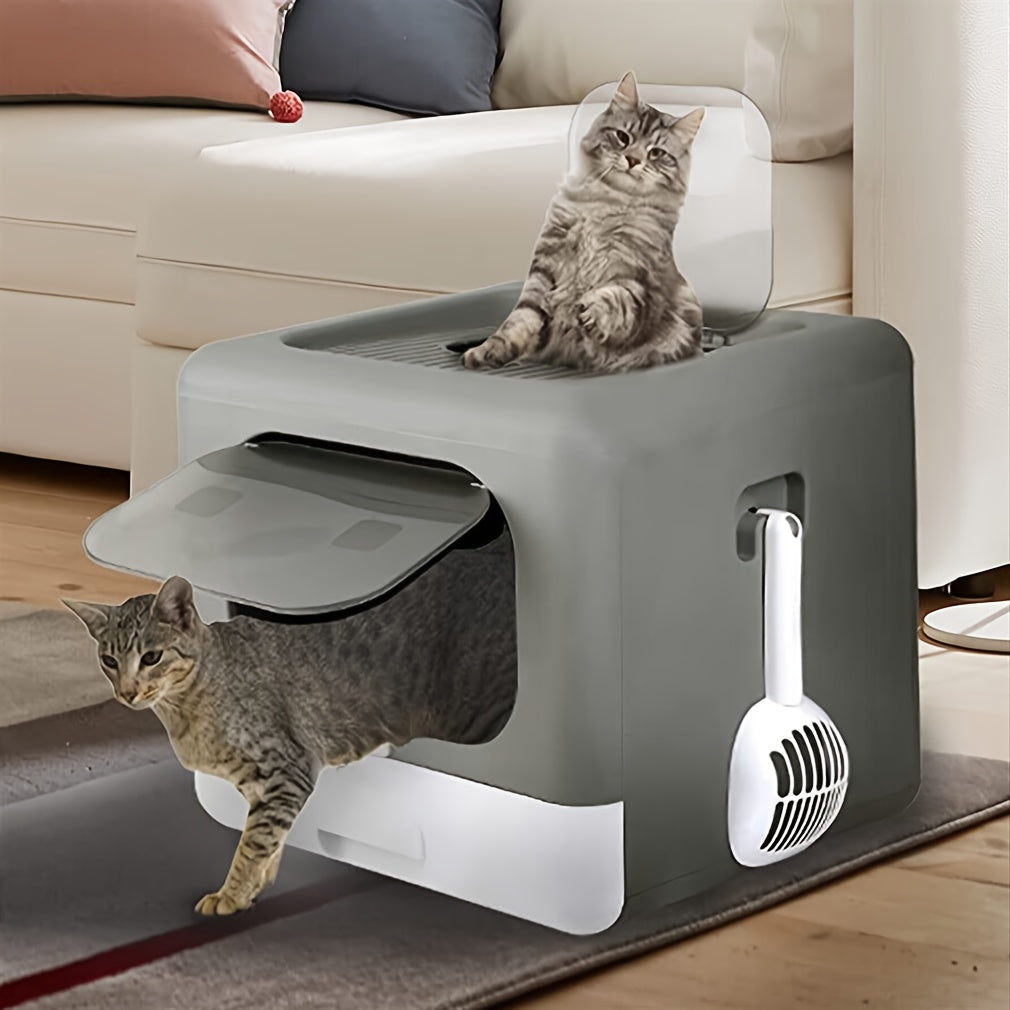 Foldable Cat Litter Box with Tray and Scoop