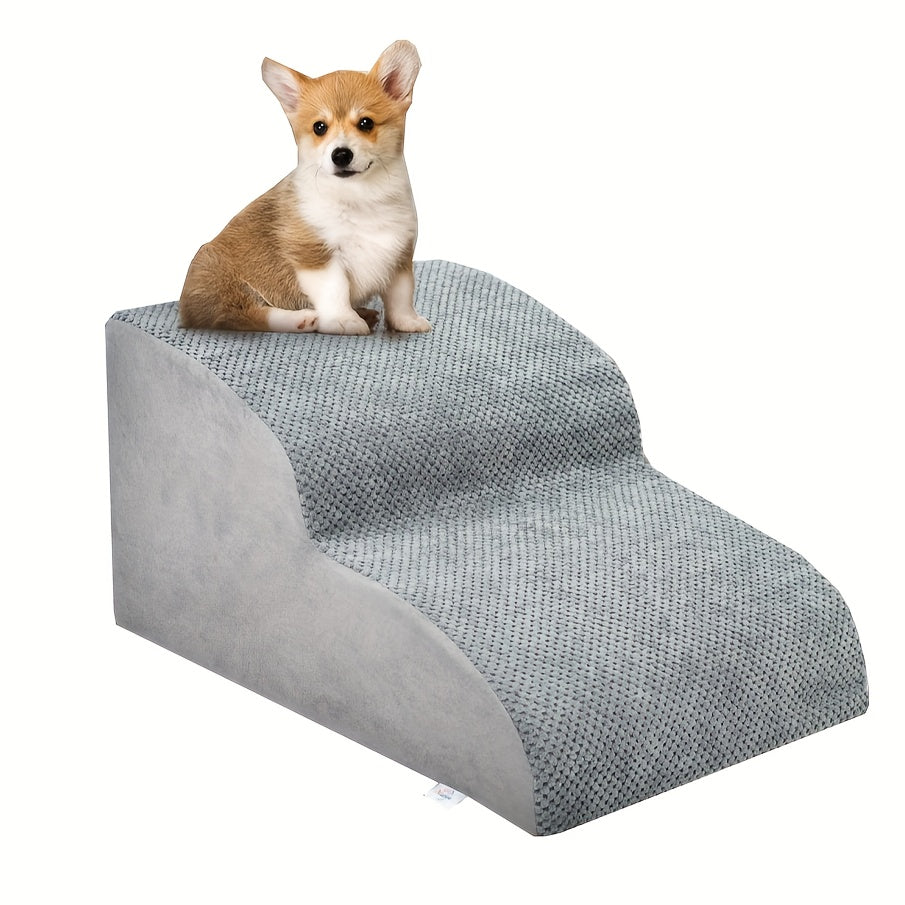 Extra-Wide Non-Slip Foam Dog Stairs - Light Grey, 3 Steps