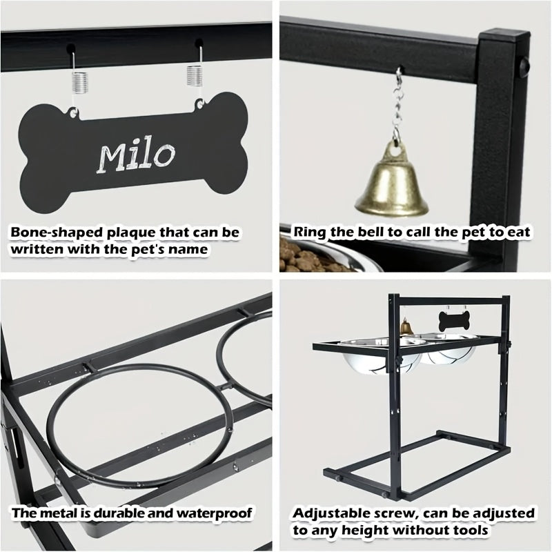 Adjustable Elevated Dog Bowl Stand with 2 Bowls