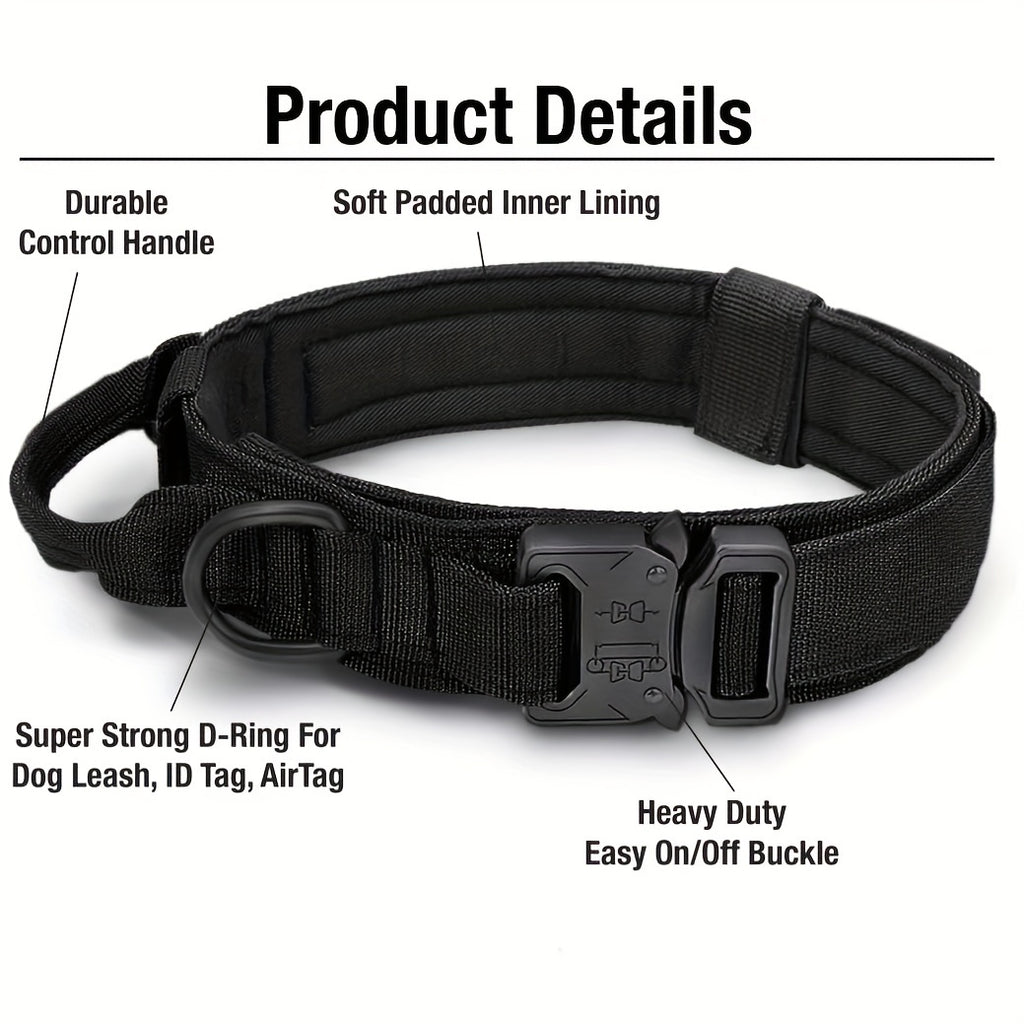Heavy-Duty Tactical Dog Collar and Leash Set - Khaki, L