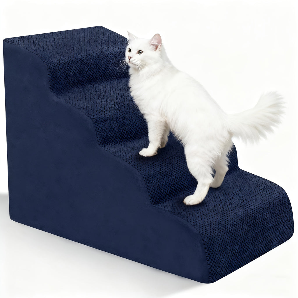 Extra-Wide Non-Slip Foam Dog Stairs - navy, 4 Steps