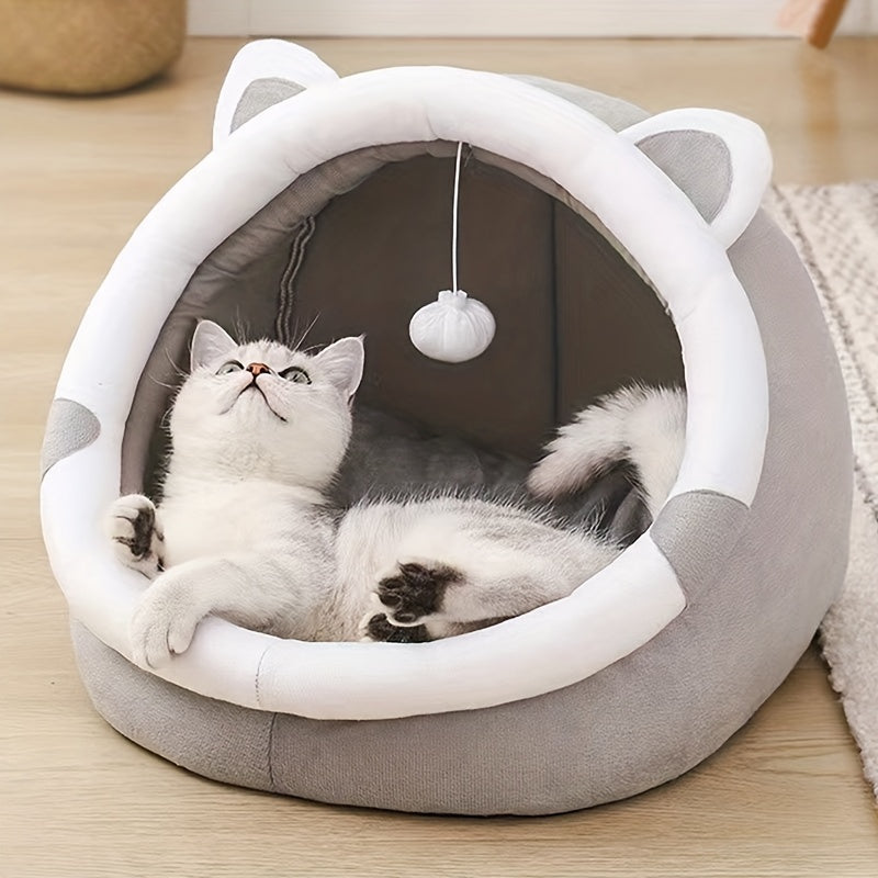 Memory Foam Cat Cave Bed with Entrance Tunnel - M