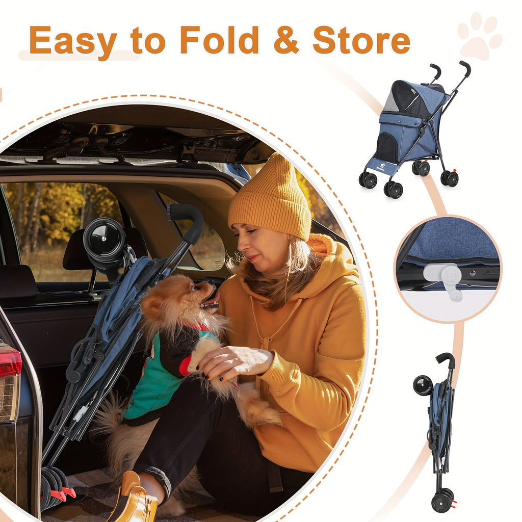 Foldable Umbrella Pet Stroller up to 33 lb - pink color
