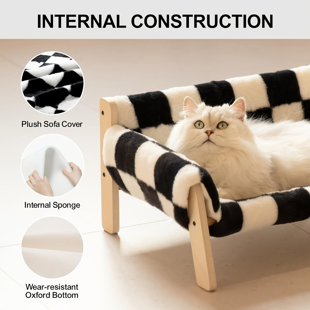 Elevated Wooden Cat Sofa Bed - Black And White Sofa, Solid Wood Cat Sofa